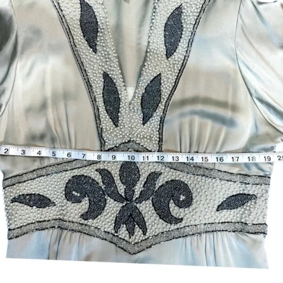 Couture Satin Silver Gown: hand beaded - art nouveau - handmade - deco style - Picture 10 of 12